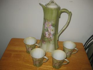Vintage Hand Painted Nippon Chocolate Pot With 4 Cups
