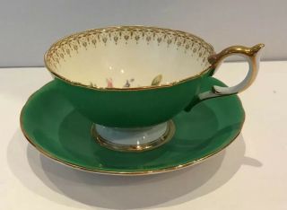 Aynsley Green Tea Cup And Saucer With Cabbage Rose Made In England