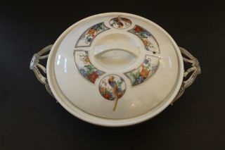 Royal Rochester Round Covered Baking Casserole Dish &stand Pheasant White Floral