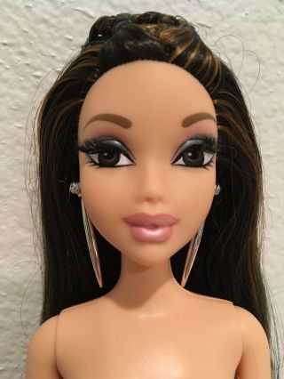 My Scene Nolee Nude Barbie Doll Raven Hair Streaks Rooted Lashes Earrings 4 Ooak