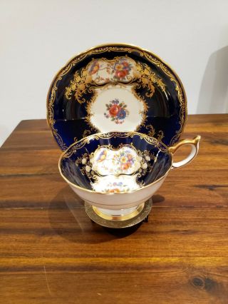 Vintage Aynsley England Aristocrat Cobalt Blue Gold Gilt Cup & Saucer