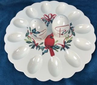 Lenox Winter Greetings Egg Platter With Salt And Pepper Shakers Cardinal 11”