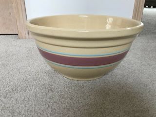 Vintage Mccoy Pottery 12 " Oven Ware Bowl W/ Pink And Blue Stripes