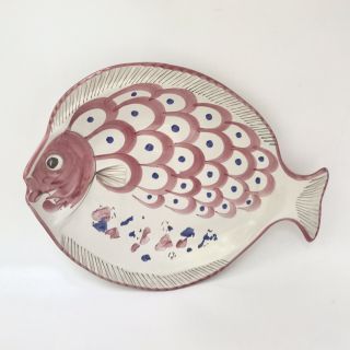 Vintage Solimene Vietri Red Fish Serving Platter Or Plaque Handmade In Italy 16 "