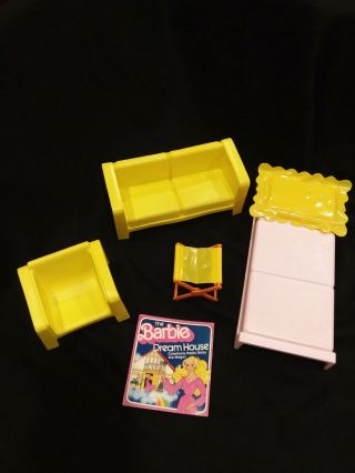 Vintage 1973 Barbie Mattel Townhouse Furniture Pink Bed Yellow Couch Chair Camp