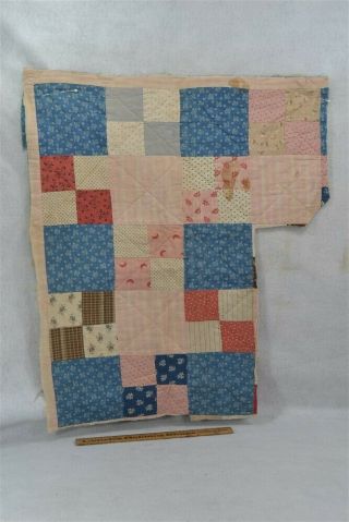 Antique Early Quilt Piece Blue Red Handmade Patchwork Doll Bed 19thc 1800