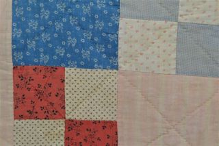 antique early quilt piece blue red handmade patchwork doll bed 19thc 1800 2