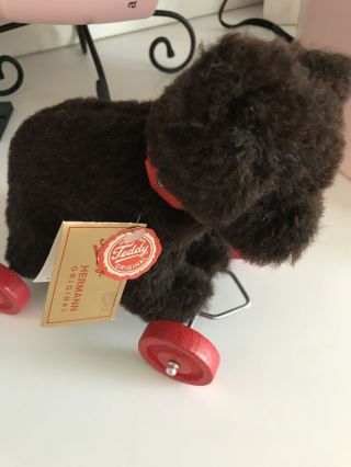 1980s Vintage Hermann W Germany Plush Brown Bear Pull Toy On Wheels