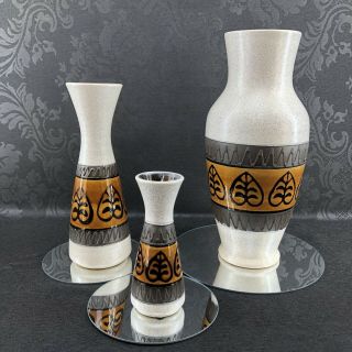 Set Of 3 Mcm West German Mid Century Pottery Vases Matched Set 12 " Germany