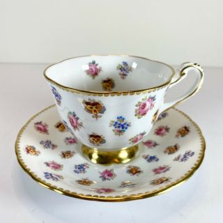 Royal Chelsea Bone China Tea Cup & Saucer,  England Flower Buds Gold Trim,  382a