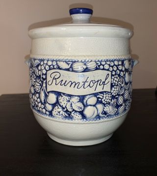 Vintage German Marzi & Remy Rumtopf Crock Rum Pot Stoneware Cobalt Salt Glaze