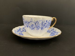 Shelley Teacup And Saucer Blue Flowers Gold Trim 13986