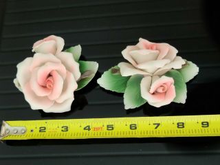 Vintage Capodimonte Porcelain Pink & White Roses Pair,  Made In Italy