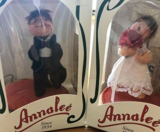 Annalee 3 " Bride And Groom Dolls Set W/papers & Boxes Christmas