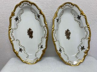 Vintage Oval Dishes German Democratic Republic Crown R Wreath Gold Trim Two Each