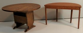 2 Dollhouse Miniature 1:12 Wood Tables - Half Moon & Round that Converts to Chair 2