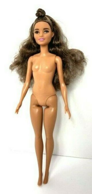 2015 Mattel Nude Barbie Doll Wavy Long Brown Hair,  Brown Eyes,  Tan Skin