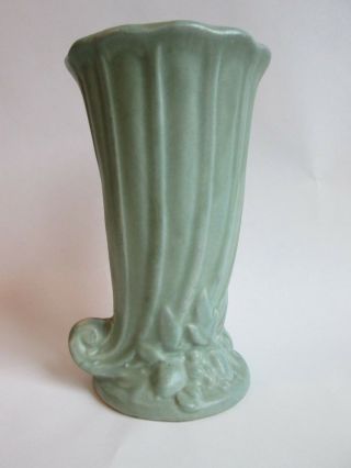 Cornucopia Vase Vintage Nelson Mccoy Art Pottery Green Leaf & Berries Patt: Exc
