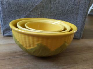 Vintage Shawnee Pottery Yellow Corn King Bowl Set Of 3 5,  6,  And 5 Usa