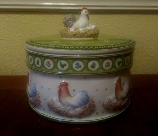 Villeroy & Boch Farmers Spring Jar Stand Rooster Chicken Hen Canister Embossed