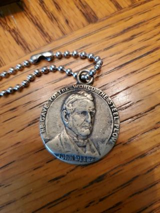 1937 Vintage John Deere Centennial 1837 - 1937 / Steel Plow Medal Token Fob/chain