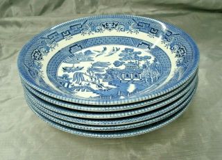 Vtg Churchill Blue Willow Set Of 6 - 7 7/8 " Soup Cereal Bowls England Ironstone Ec