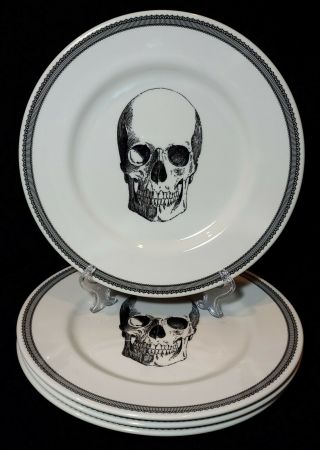 Royal Stafford Skull Dinner Plates Set/4 Halloween Fast Ship