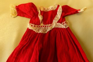 Antique Lace Trimmed Red Dress for China Doll 2
