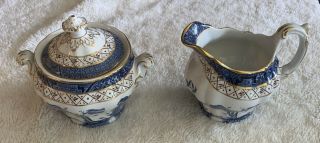 Vintage Royal Doulton Booths Real Old Willow Sugar Bowl W/lid And Creamer A8025
