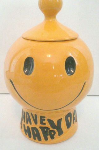 Vintage Mccoy Usa Pottery Smiley Face Cookie Jar Have A Happy Day