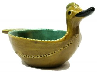 Aldo Londi Bitossi - 10.  5 " Duck Bird Sgraffito Bowl Mid Century Modern Ceramic