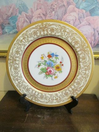 Antique Limoges France Hand Painted Dinner Plate Roses Flowers Heavy Gold
