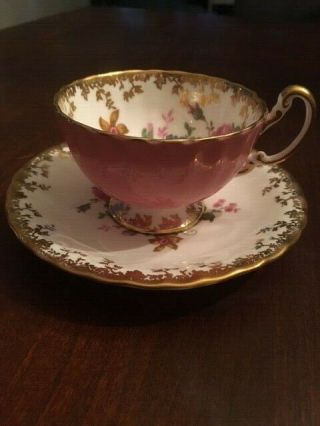 Vintage Aynsley Bone China Pink,  Gold & Floral Teacup & Saucer - England