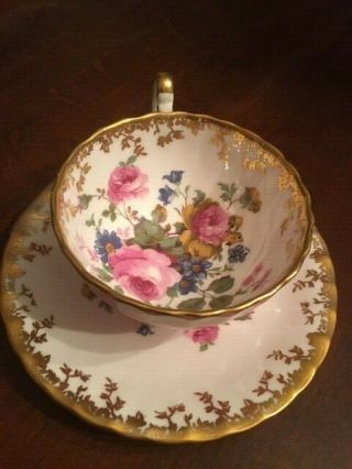 Vintage Aynsley Bone China Pink,  Gold & Floral Teacup & Saucer - England 2