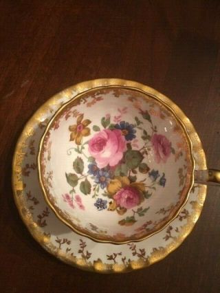 Vintage Aynsley Bone China Pink,  Gold & Floral Teacup & Saucer - England 3