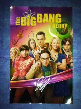 Big Bang Theory 7x Cast Hand Signed Poster Kaley Cuoco,  Jim Parsons