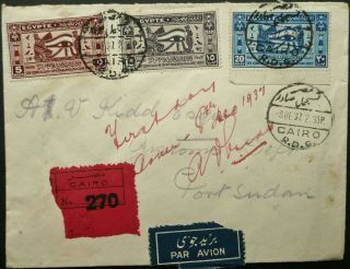 Egypt 8 Dec 1937 Registered Airmail Cover From Cairo To Port Sudan - See