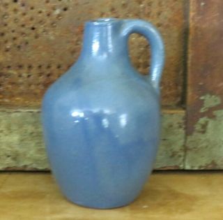 Antique Small Stoneware Crock Jug Solid Blue Salt Glaze Pottery 5 1/2 " High Aafa
