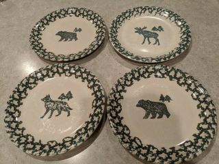 4 Tienshan Folk Craft North Country Dinner Plates 1 Moose,  2 Bear,  1 Wolf
