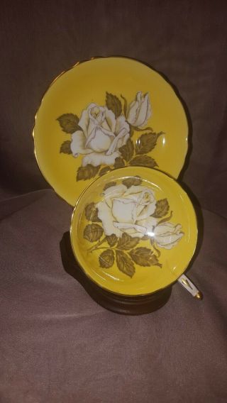 Vintage Paragon China Teacup & Saucer Yellow W/ Rose.  England