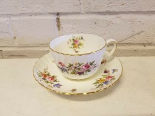 Vintage Minton Marlow England Porcelain Cup And Saucer W/ Floral Dec & Gold Trim
