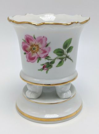 Meissen Crossed Swords Footed Mini Vase Floral Hand Painted Vintage