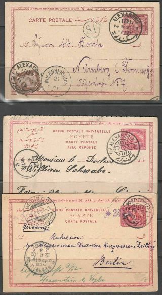 Egypt 1893 - 1902 3 Postal Stationaries From Egypt To Germany