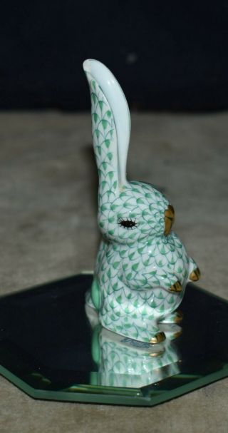 Fine Herend Figurine - Bunny/ Rabbit - One Ear Up - 5325 - Green Fishnet