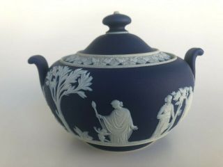 Antique Wedgwood Cobalt Blue Jasperware Sugar Bowl & Lid England