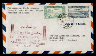 Dr Who 1947 Syria Damascus To Gb London Pan Am First Flight Air Mail C204599