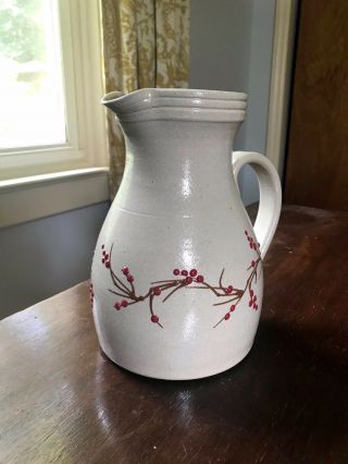 Rare Salmon Falls Stoneware Pottery Pitcher Red Berry Brown Branches 2015
