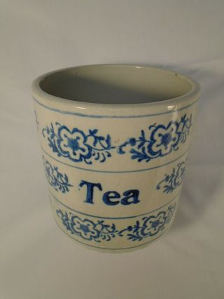 Vintage Country Blue & White Stoneware Snowflake Tea Canister