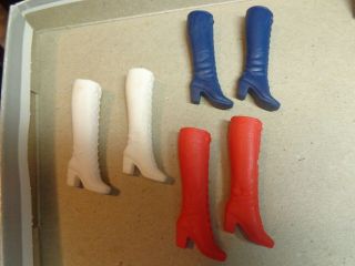 Vintage Barbie 3 Pair Squishy Red White & Blue Lace Up Korea Tall Boots