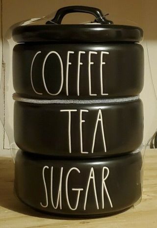 Rae Dunn Coffee Tea Sugar Black Stackable Canisters By Magenta